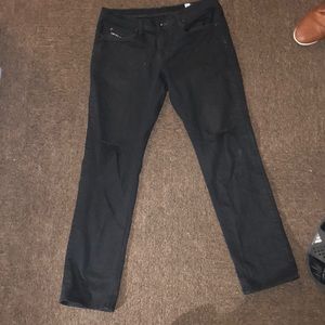 wide knee torn black jeans